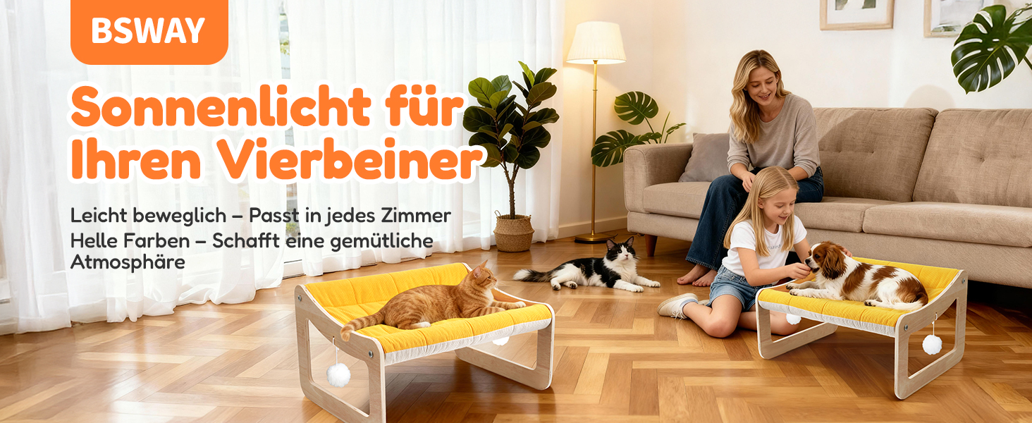 BSWAY Підвищене ліжко-софа для котів з дерева, сонячно-жовтий колір, 53x40 см, стильний котячий стільчик з знімним чохлом для матраца, до 15 кг