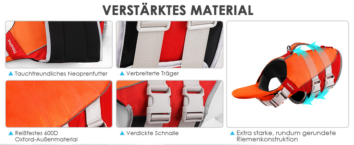 ThinkPet Жилет рятувальний для собак, світловідбиваючий, з регулюванням, поплавці (Оранжевий, Червоний, Розмір S)