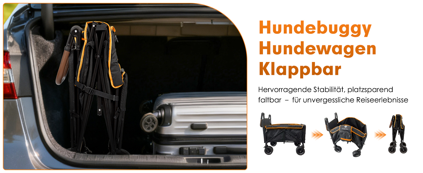 Візок для собак Snagle Paw з заднім люком та рампою, великий, складний, для великих та середніх собак, з регульованою ручкою та стоянковим гальмом, 4 колеса для прогулянок, джоггінгу, подорожей, до 90 кг, чорний/помаранчевий