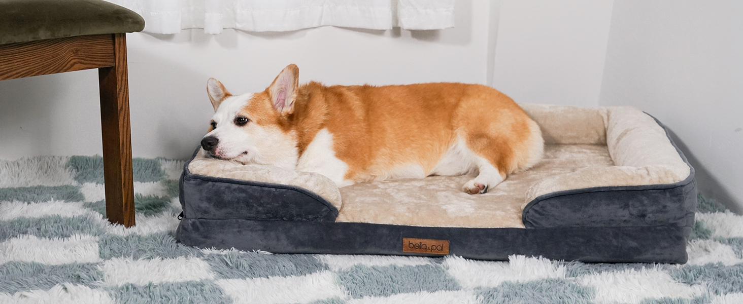 Ортопедичне ліжко для собак BELLA & PAL, 71x59 см - зручне собаче ліжко з ефектом пам'яті, водовідштовхувальний вкладиш, знімний фланелевий чохол, неслизьке дно, сіре