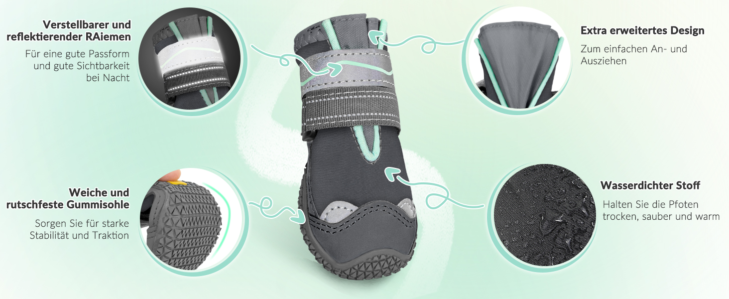 Чоботи для собак SlowTon, захист лап, 4 шт. Дихаючі собачі чоботи для активного відпочинку на вулиці з неслизькою підошвою, регульованою застібкою-липучкою, відбиваючими елементами. Підходять для собак маленьких, середніх та великих порід. Колір: Чорний. Розмір 0: ширина 3.5 см. Додатково: Водостійкі сірі чоботи (2 шт.)