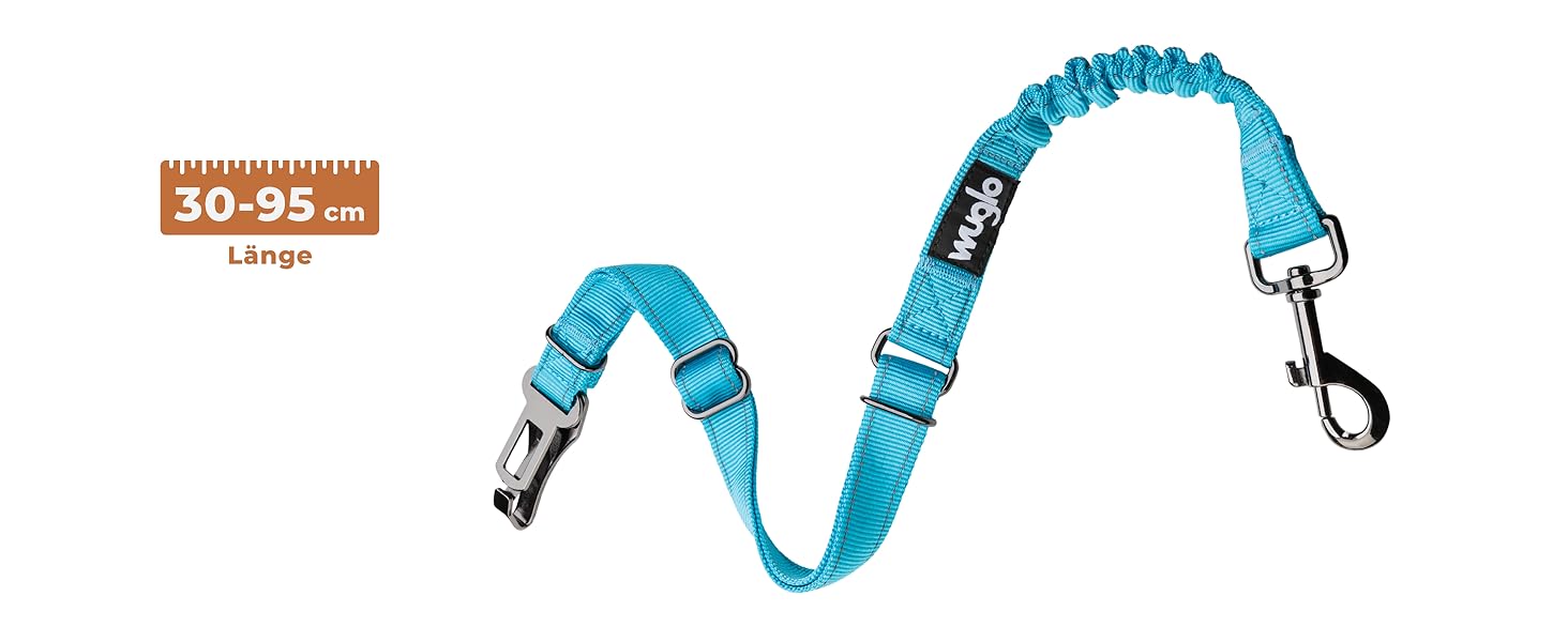 Автогурт для собак Wuglo 30-95см - для безпеки в авто, універсальний, блакитний