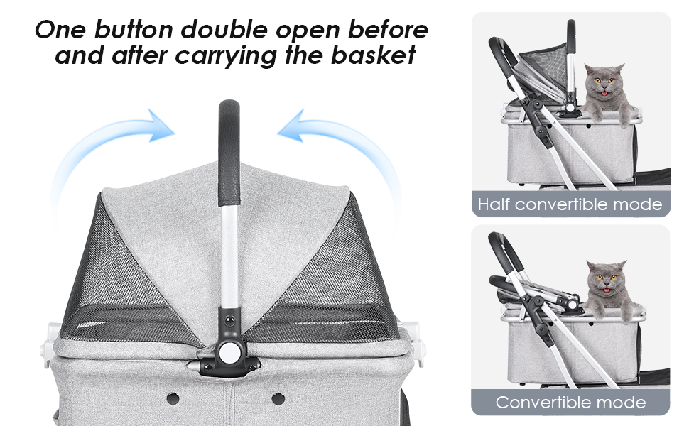 Beberoad Розкладний візок для собак, 2 яруси, для маленьких собак та котів, візок-переноска для домашніх тварин, чорний