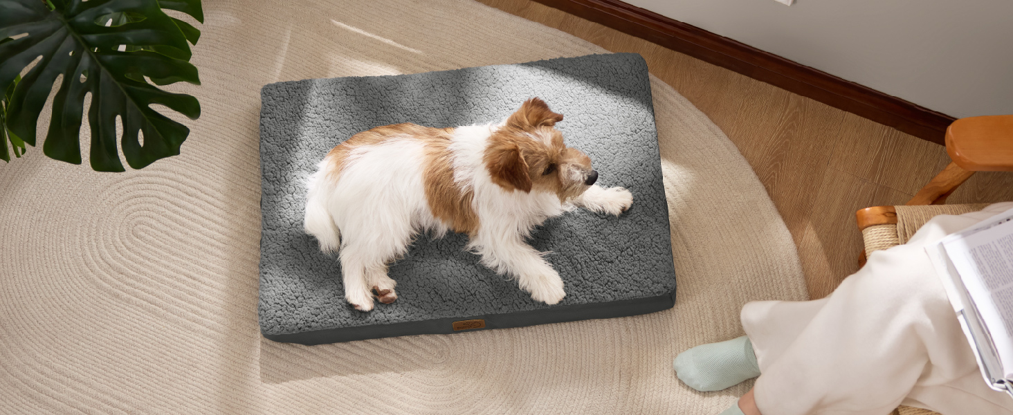 Ортопедичне ліжко для собак BEDSURE - великі породи, 91x69x8 см, м'яке, миється, сіре