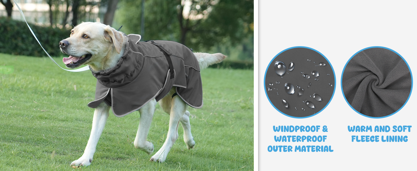 Водонепроникна куртка для собак HezzLuv, світловідбиваюча, вітрозахисна, тепла зимова куртка з м'яким флісовим підкладкою для собак маленьких та великих порід, для активного відпочинку на природі та прогулянок у холодну погоду, сірий колір, розмір L (довжина спини 55 см)