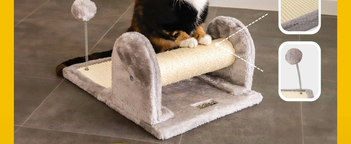 Котячий будиночок Lionto з дряпалкою, іграшкою та мотузкою, 40x30 см, сірий