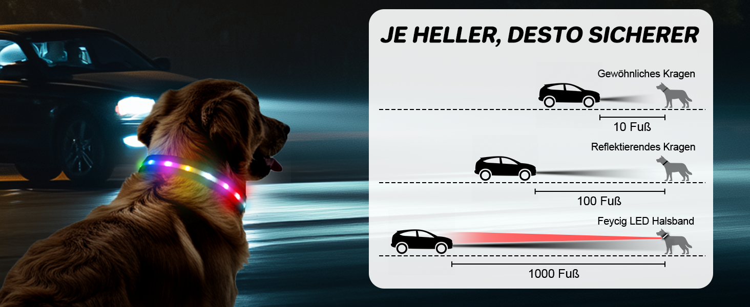 Світлодіодна нашийник для собак Feycig з USB зарядкою - водонепроникний, регульований, 3 режими, для малих, середніх та великих собак (Чорний, L(48-60см))