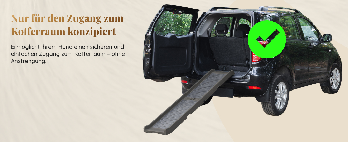 Рампа для собак у машину, складна – 174 см x 38 см – гумовий антиковзкий килимок – для великих собак, авто/SUV – вантажопідйомність 85 кг – темно-сіра
