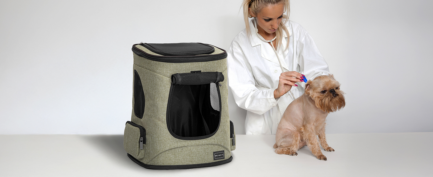 Рюкзак для котів та собак Petsfit - зелений, до 5 кг, з сіткою та регульованим ременем