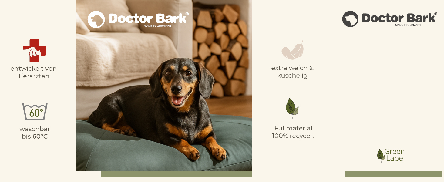 М'яке ліжко для собак великих порід Doctor Bark GreenLabel - зручне, миється, зелене (L)