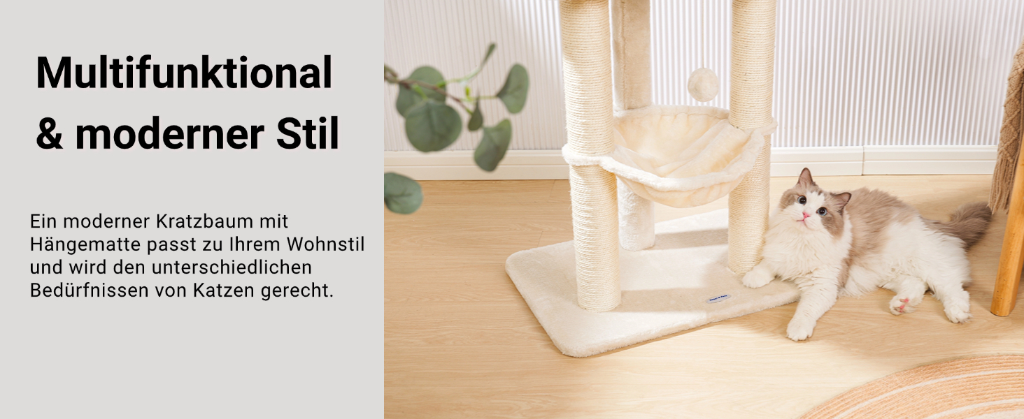 Драбина-кіготь для котів Happi N Pets 71 см, бежева: стабільна, з великим ліжком та гамаком, покриття з сизалю