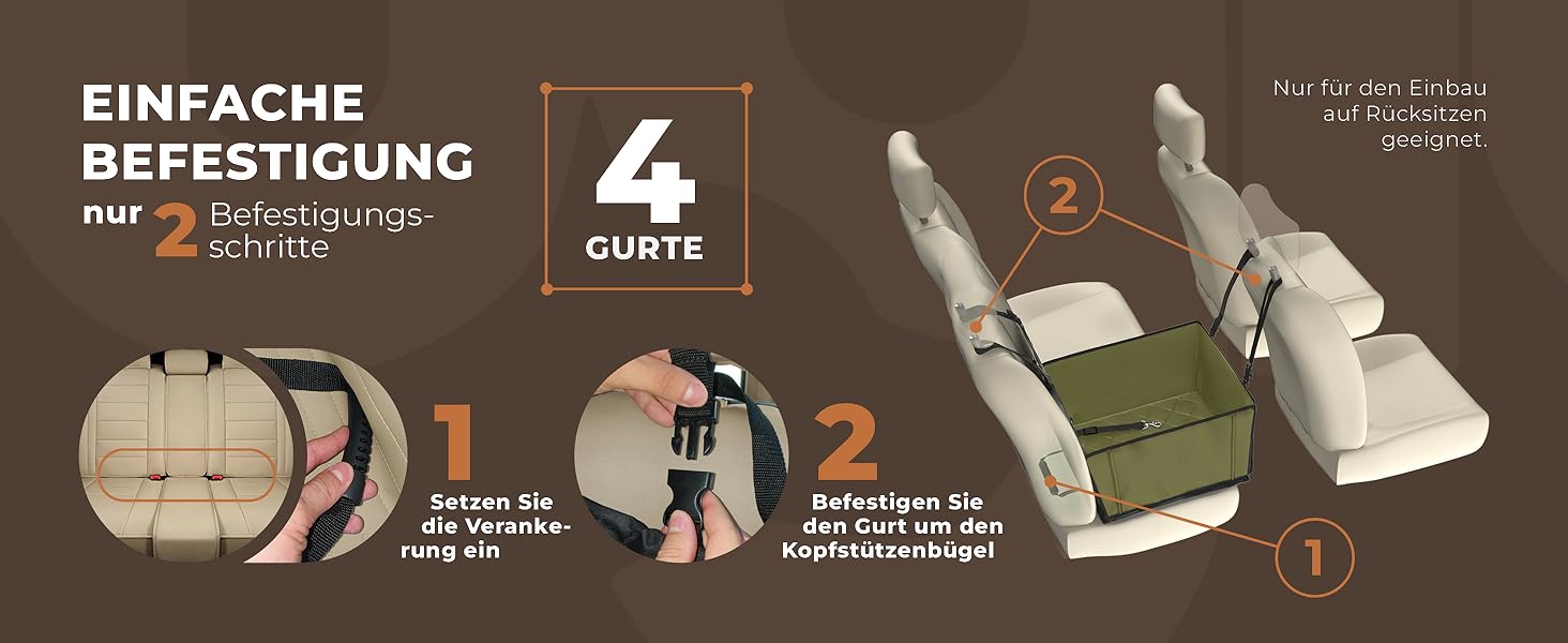 Автокрісло для собак WUGLO Extra Stabiler - надійне автокрісло для малих та середніх собак з 4 ременями кріплення, водонепроникне, колір хакі