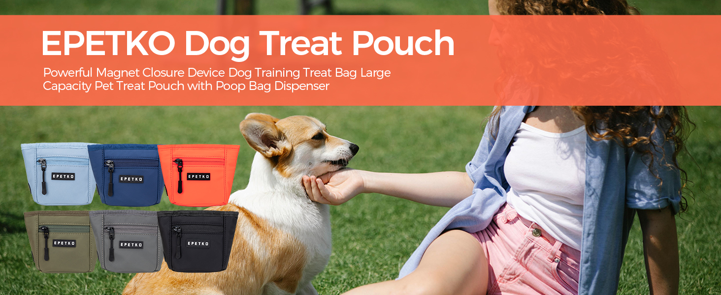 Сумка для ласощів для собак з металевим кліпом на пояс, міцна застібка-магніт, велика місткість, диспенсер для пакетів для вигулу (Помаранчевий)