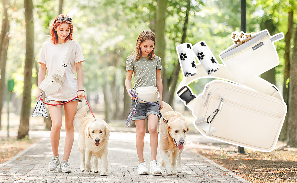 Лекарська сумочка для собак, сумка для тренування з практичним відкриванням однією рукою | Сумочка для собак для тренування та виховання цуценят | Сумка для прогулянок з собакою з диспенсером для пакетів та гачком для кріплення. Білий колір