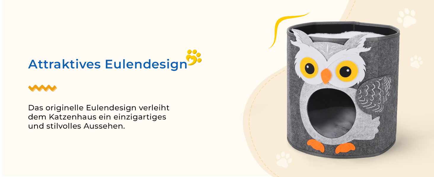 Кігтеточка-будиночок для котів Dripex з 2 поверхів, з фетру, з подушкою, 30 x 35 x 35 см (Сова)