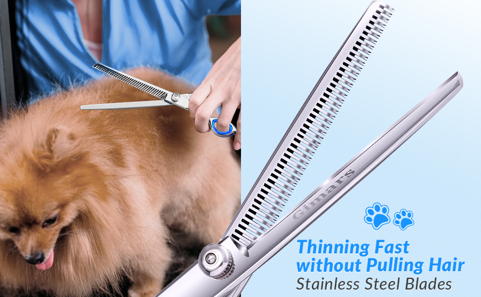 Набір професійних ножиць для грумінгу собак Gimars, 4CR, з безпечними закругленими кінцями, титанове покриття, 6-в-1 (чорний/блакитний)