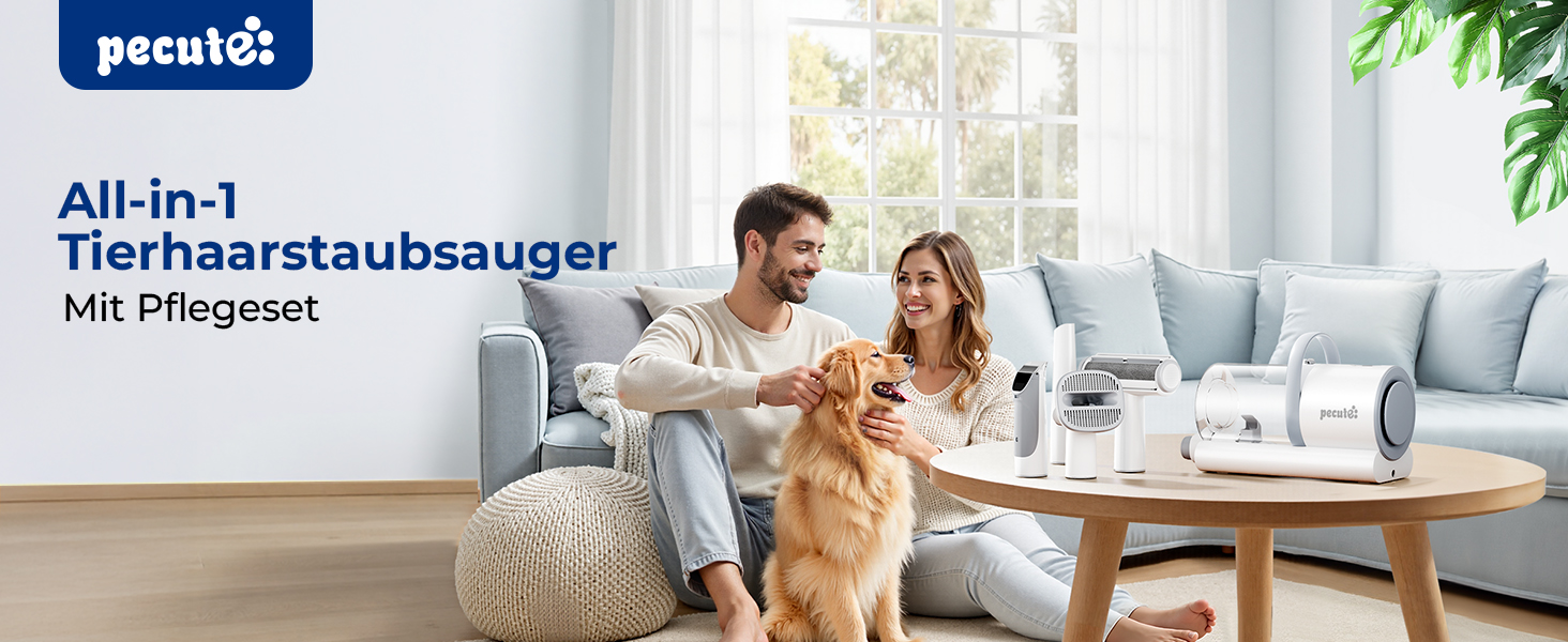 Пилсос для собак та котів Pecute 12000Pa з набором для грумінгу, 1.5л, машинка для стрижки