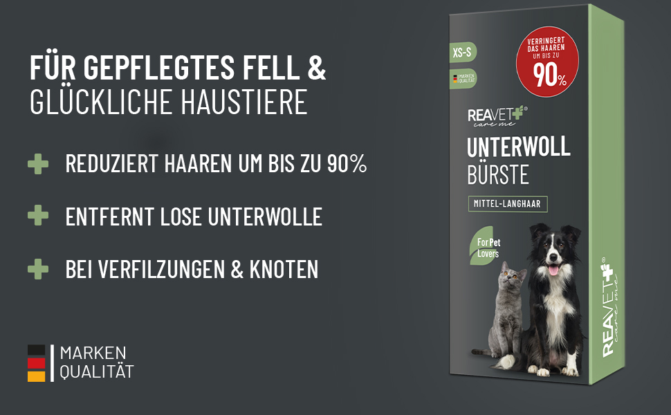 Щітка для собак та котів ReaVET для видалення підшерстя та ковтунів, великі та малі породи (M-L, XS-S), з масажним ефектом та захистом верхнього шару шерсті