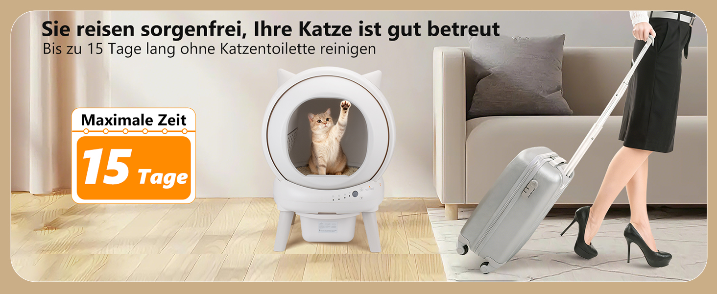 Автоматичний лоток для котів Katzenklo Selbstreinigend 73L з додатком, датчиками безпеки, захистом від запаху та моніторингом здоров'я. Підходить для кількох котів. Коврик для котячого туалету в комплекті. Колір: сірий.