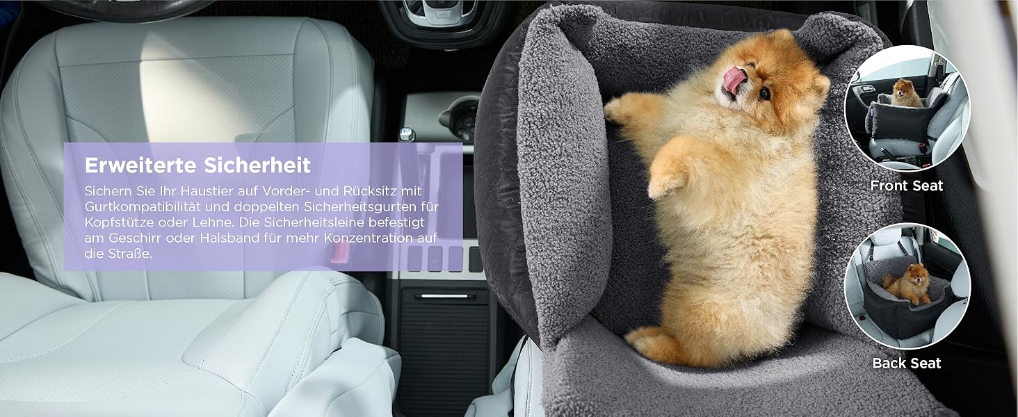 Автокрісло для собак Lesure - сіре, водонепроникне, з поворотком для повіска, для маленьких собак