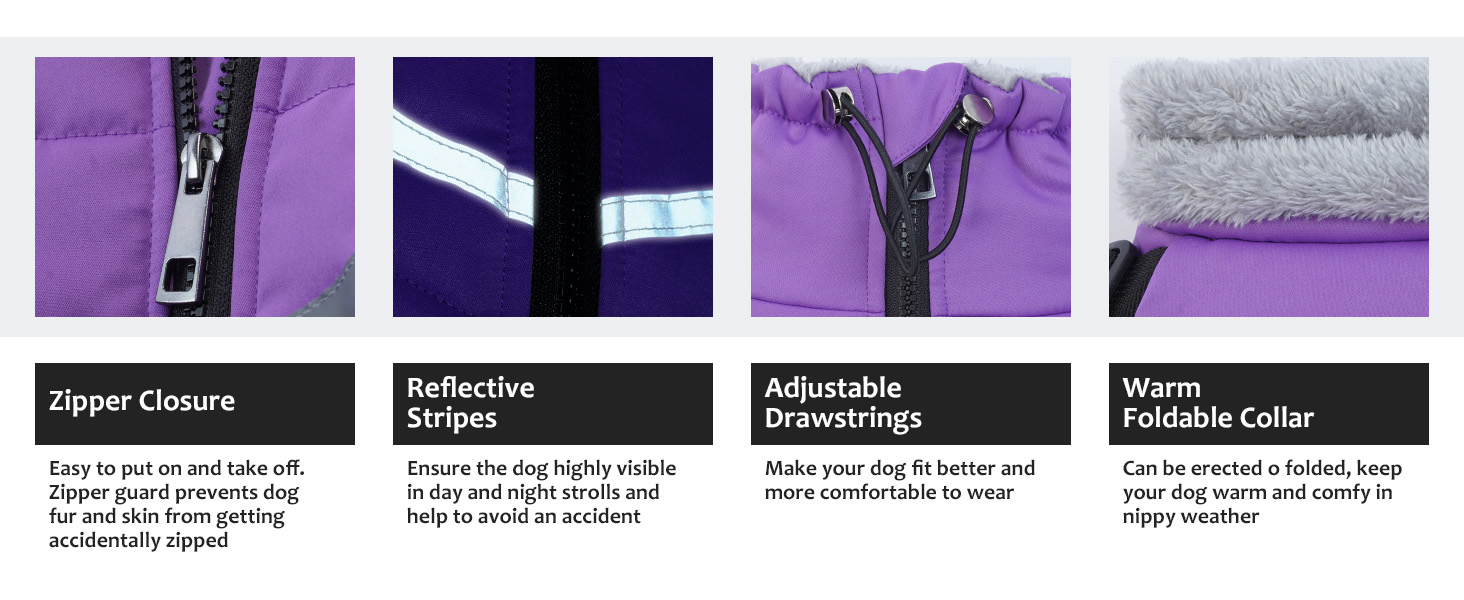Водонепроникний теплий зимовий одяг для собак середніх порід, комбінезон з отвором для шлейки, тепла жилетка, светр для собак з кільцями D (M, фіолетовий)