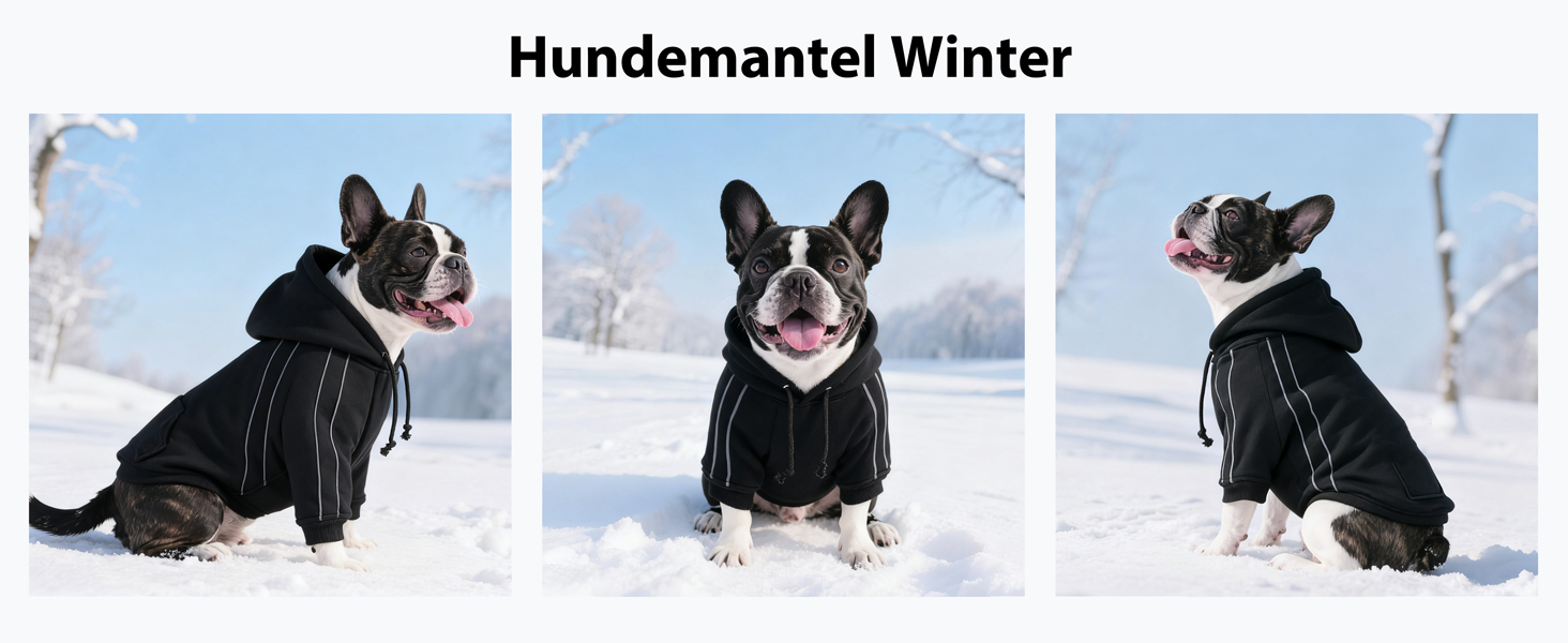 Теплий зимовий пуловер для собак ASENKU з флісу з відбиваючими смугами для маленьких собак XS, толстовка для собак з капюшоном та кишенями, куртка для собак з отвором для шлейки, м'яка та дихаюча зимова одяг для собак XS чорного кольору