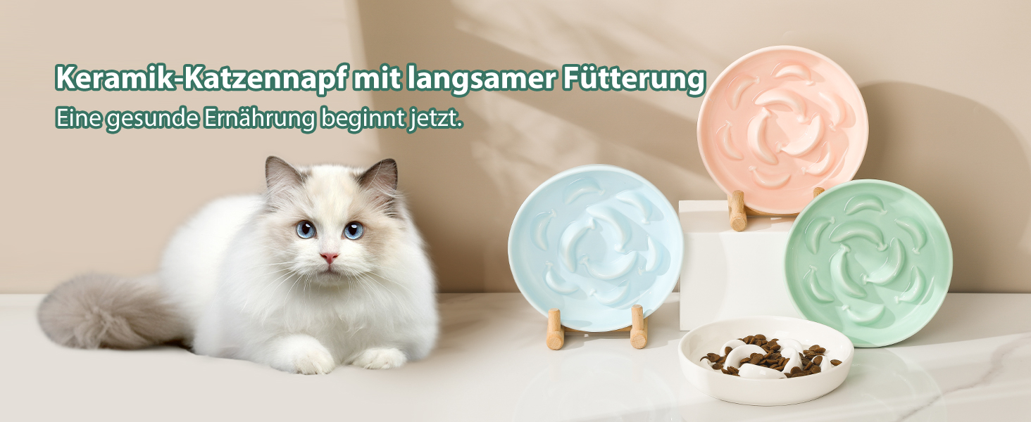 Набір мисок для котів Anti Schling Napf: 2 шт. з кераміки, для повільного годування, білі та блакитні