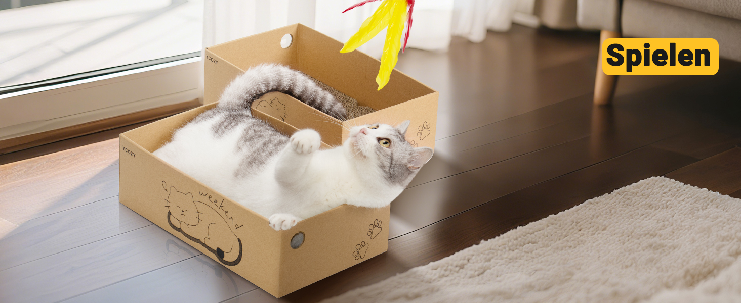 Ycozy Драбина-подряпування для котів з великою двосторонньою гофрокартонною поверхнею. Набір містить 2 коробки та 6 драбинок для котів. Міцні котячі меблі для заміни.