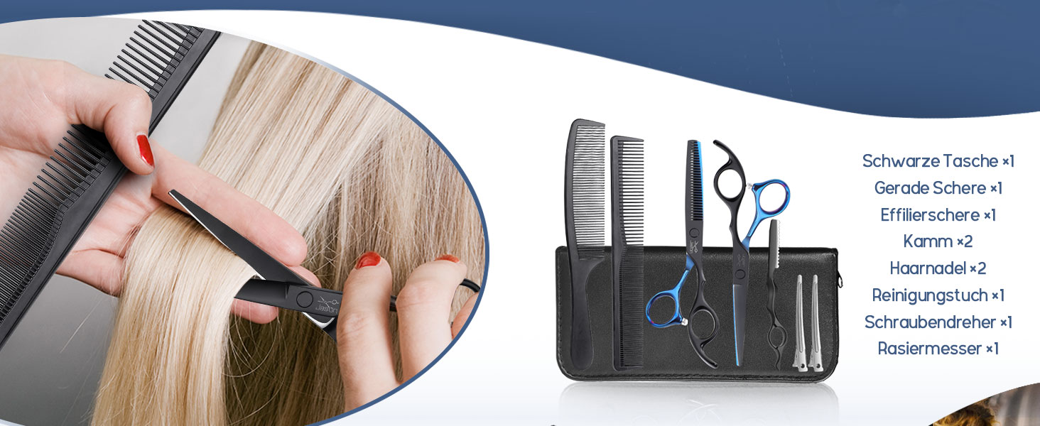 Набір професійних перукарських ножиць JASON - 6.5' (16.5 см), перукарські ножиці для перукарів та початківців, блакитно-чорний