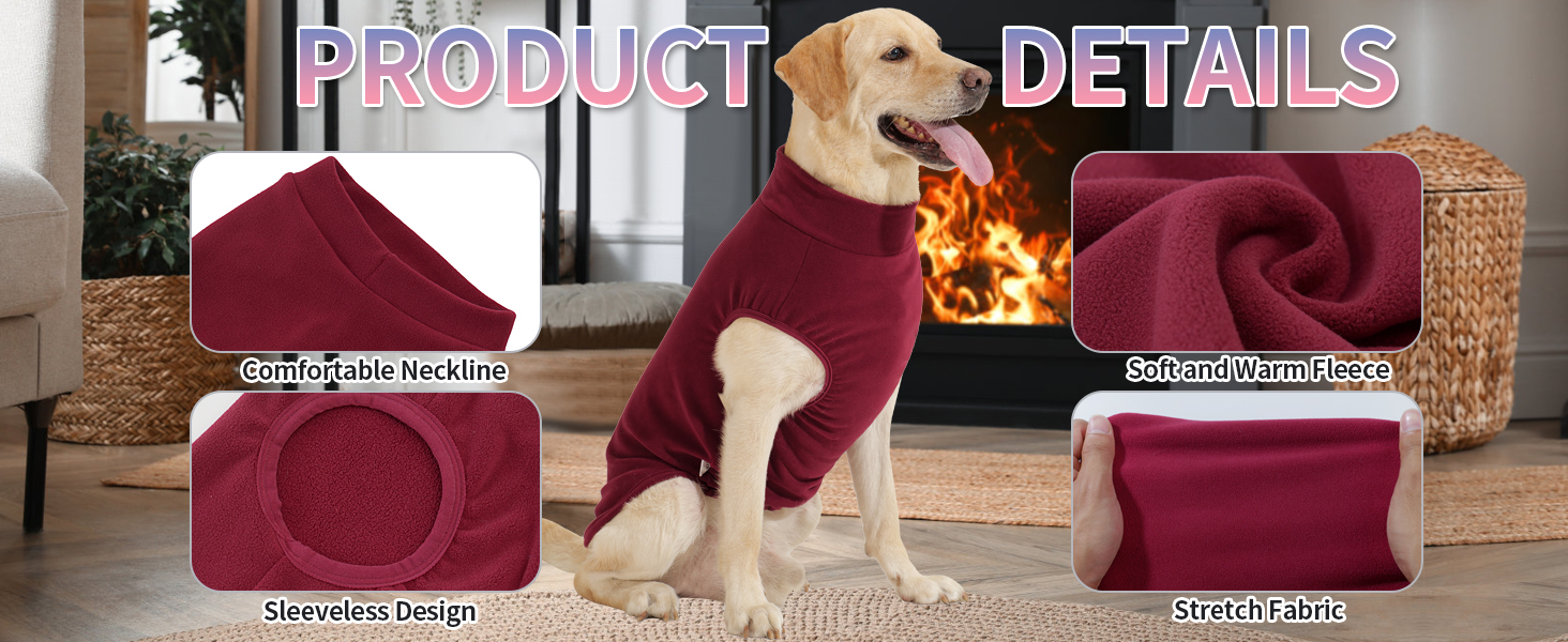 Пуловер для собак Heywean з флісу, теплий зимовий одяг для собак, сорочка-світшот для маленьких, середніх та великих собак (M, Червоний)