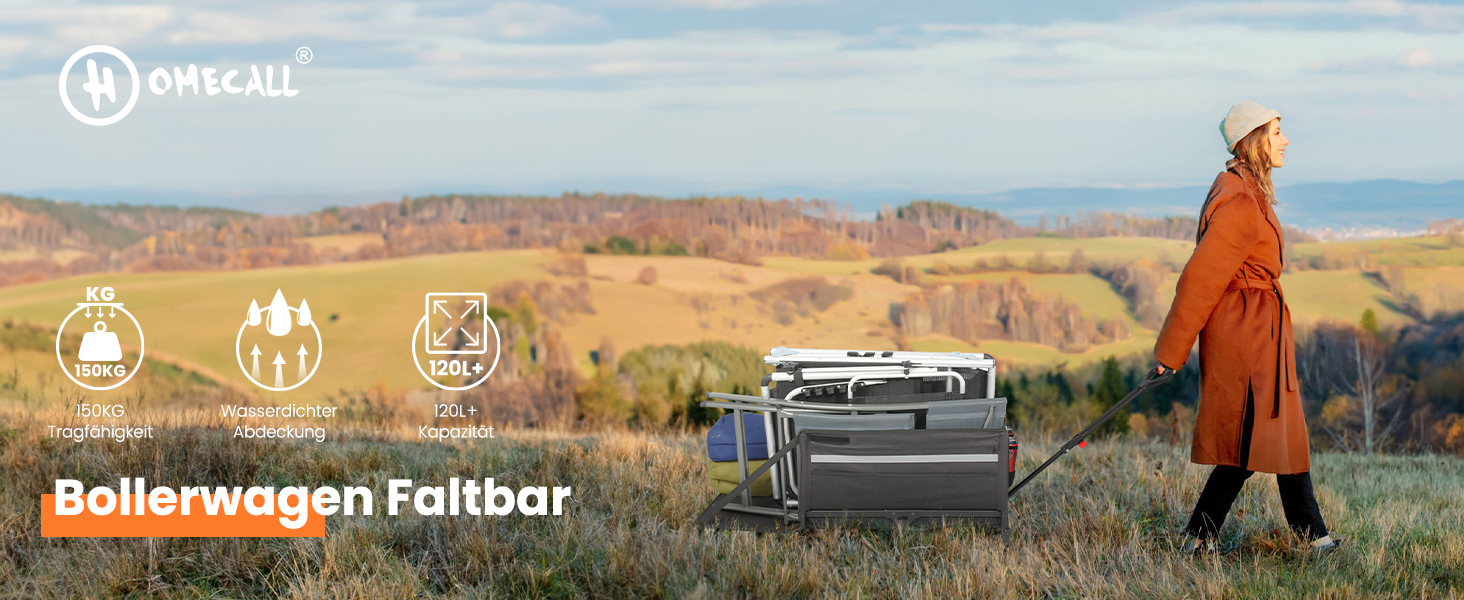 Складаний вагончик Bollerwagen 120L з дашком, 120кг, для пляжу, кемпінгу, собак, покупок та транспортування