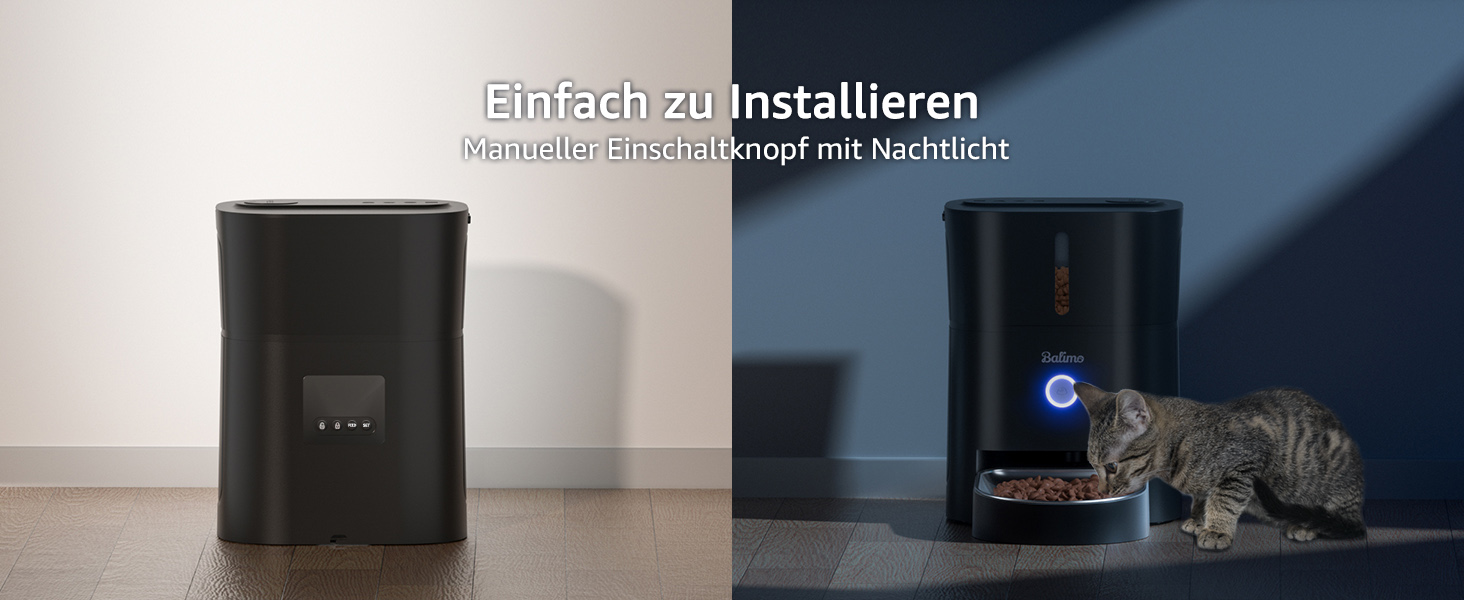 Автомат годування котів Balimo 3L з Wi-Fi, інтелектуальний диспенсер для котів/собак, з підсвічуванням та мискою з нержавіючої сталі 304, керування через додаток, 1-10 прийомів їжі на день, білий/чорний