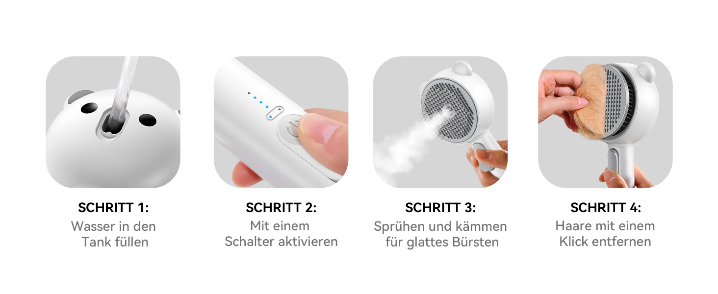 Щітка для котів FEELNEEDY з парою, електрична щітка для котів з кнопкою випуску води, резервуар для води, для котів з довгою та короткою шерстю та собак, USB-зарядка, двошвидкісна функція розпилення (біла)