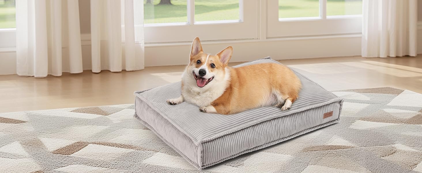 Ортопедичне ліжко для собак FUKUMARU - 91x64x14 см, знімний вологостійкий чохол, м'який килимок для собак, матрац для собак, ковзаюча поверхня, сірий колір.