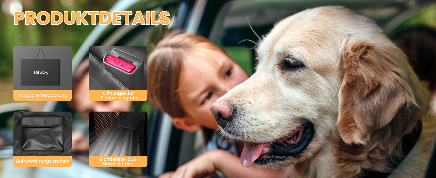 Авточохол на сидіння для собак HiPetpy, 7-шарова захисна накидка з PU-шкіри, водовідштовхувальний, для собак, вантажопідйомність 204 кг, оранжевий