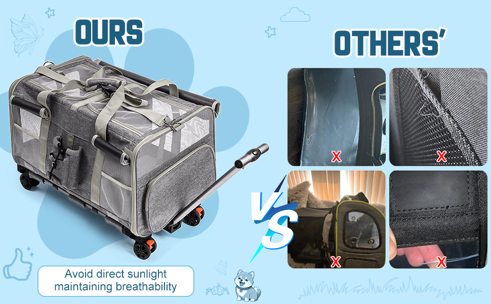 Переноска для котів велика, для 2 котів, складна, на колесах, знімні відділи, з іграшкою-пір'ям та ремінком, бежева