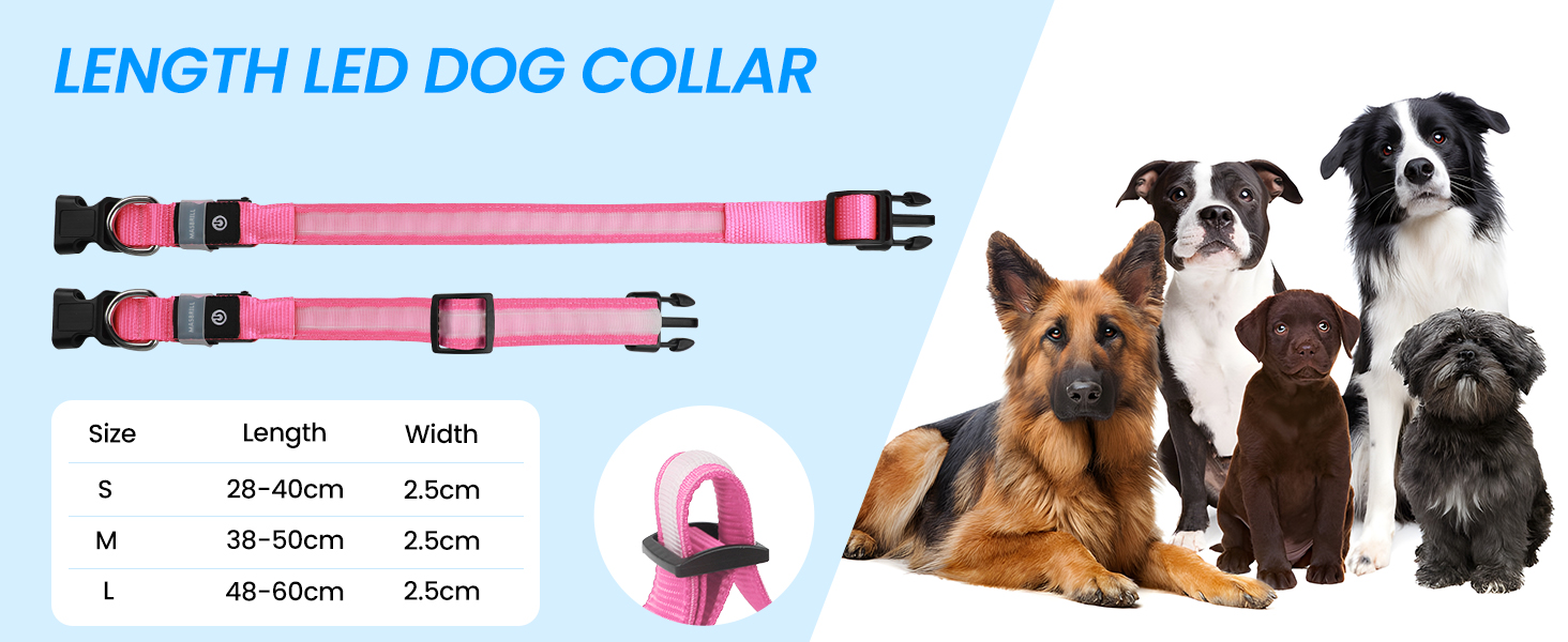 Світловідбиваючий нашийник для собак ASBRILL з LED-підсвічуванням, USB-C, водонепроникний, регульований, 3 режими світла, для собак малого, середнього та великого розміру (L, ЧЕРВОНИЙ)