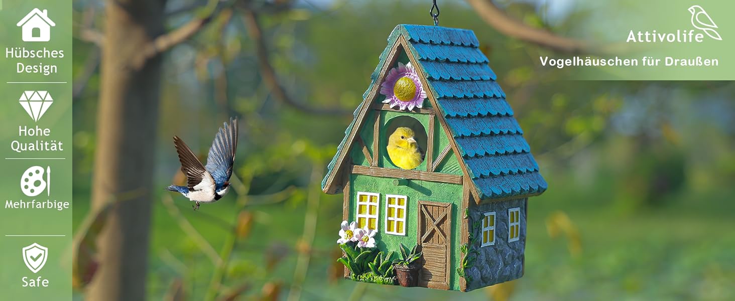 Будиночок для птахів Attivolife: кольоровий, з штучного каміння, з ланцюгом, для саду та двору