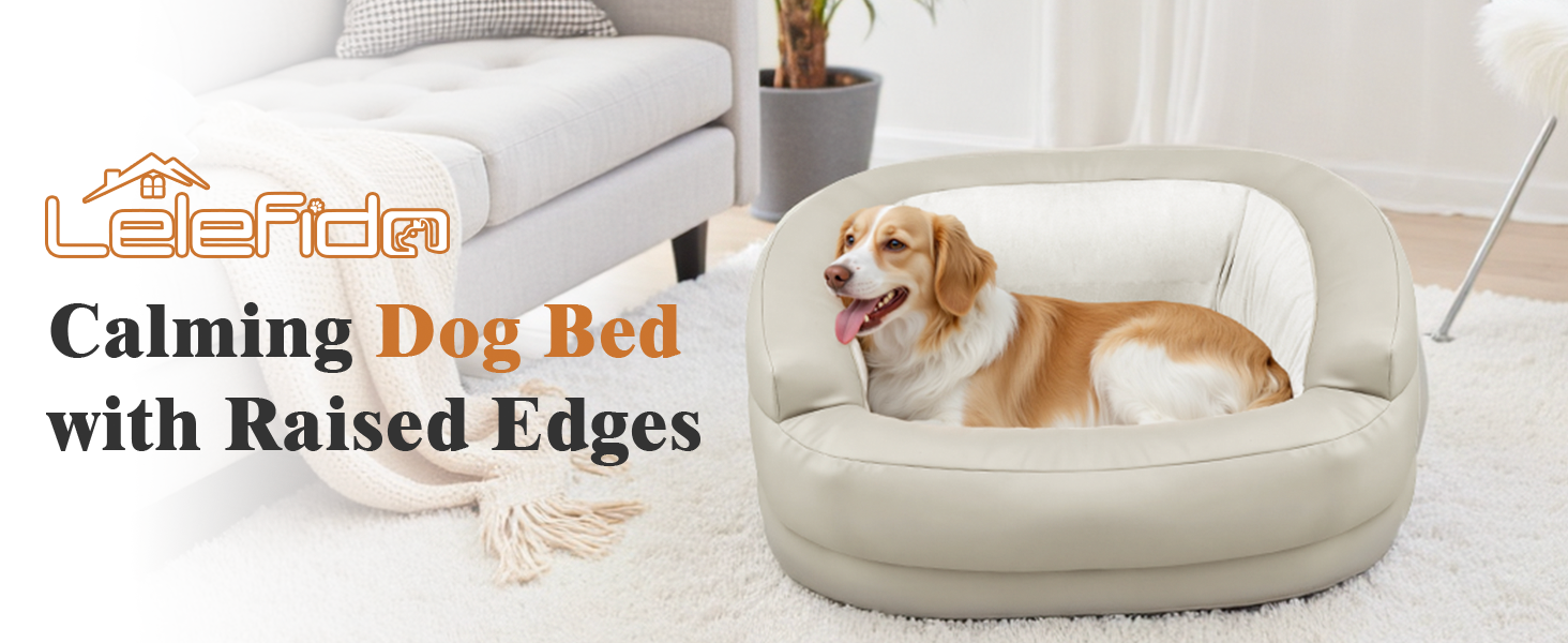 Заспокійливе велике собаче ліжко XXL для великих та середніх собак, 40,6 см глибини, високі бортики, овальне ліжко проти тривоги з підголівником, м'яка піна та бавовна, бежеве/сіре
