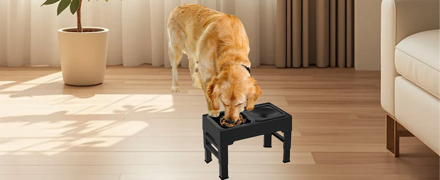 Підвищений годівниця для собак з регульованою висотою, 1600 мл, нержавіюча сталь, антизадушливий та повільне годування, для собак маленьких, середніх та великих порід