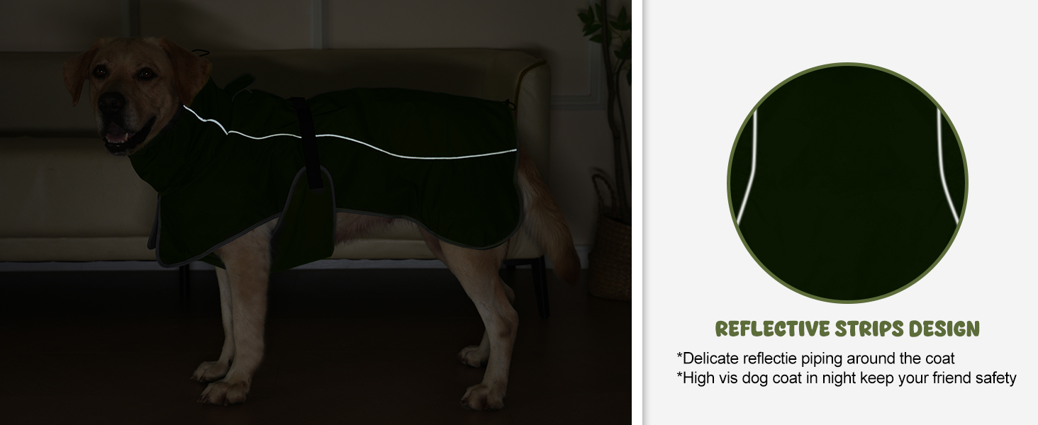 Водонепроникна куртка для собак HezzLuv, світловідбиваюча, вітрозахисна, тепла зимова куртка з м'яким флісовим підкладкою для собак маленьких та великих порід, для активного відпочинку на природі, кемпінгу та походів у холодну погоду (M(спина: 50см), армійний зелений)
