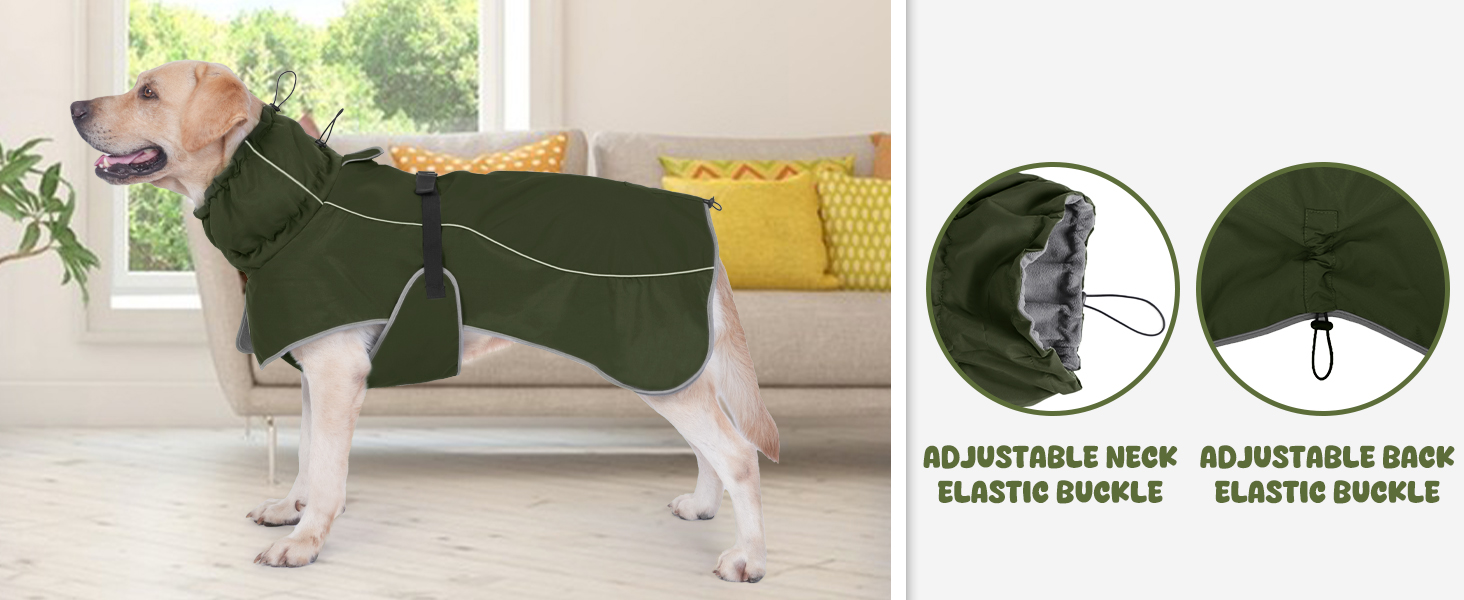 Водонепроникна куртка для собак HezzLuv, світловідбиваюча, вітрозахисна, тепла зимова куртка з м'яким флісовим підкладкою для собак маленьких та великих порід, для активного відпочинку на природі, кемпінгу та походів у холодну погоду (M(спина: 50см), армійний зелений)