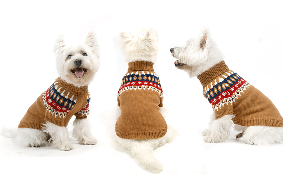 Пуловер для собак EXPAWLORER Fair Isle з візерунком Fair Isle - стильний одяг для собак, в'язана жилетка, пуловер для цуценят, теплий пуловер з коміром-стійкою для маленьких, середніх та великих собак, розмір M (бежевий, Small)