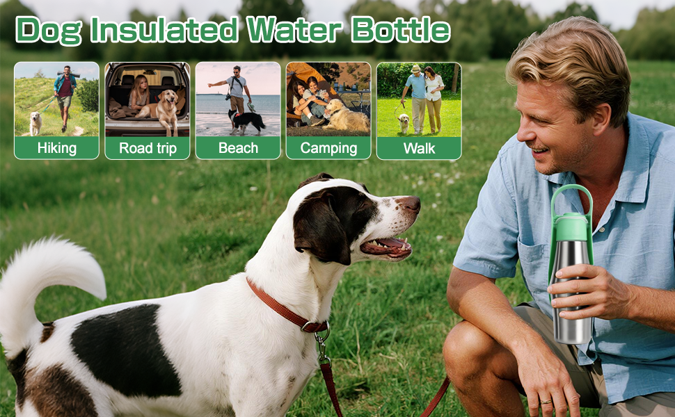 Водяна пляшка для собак на прогулянці - не протікає, з нержавіючої сталі, 750 мл