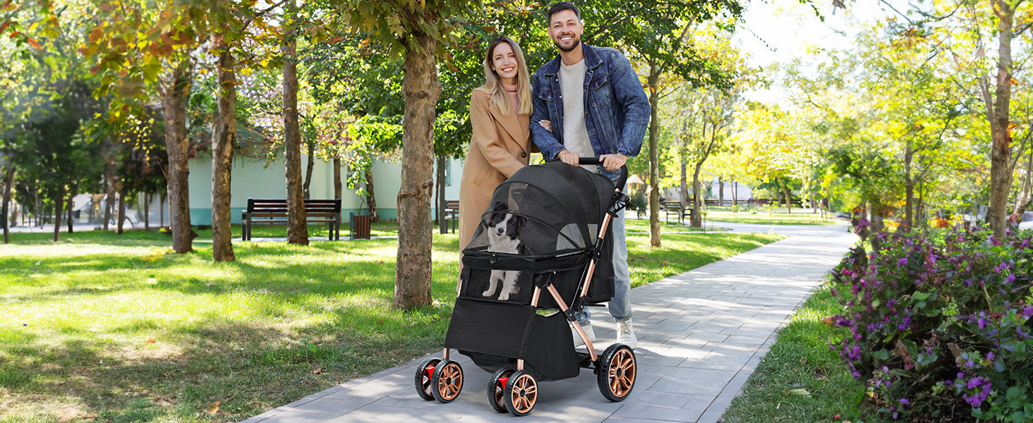 Візок для собак YITAHOME, чорний, для маленьких собак, з обертовим ручками, сітчастими вікнами та гальмами