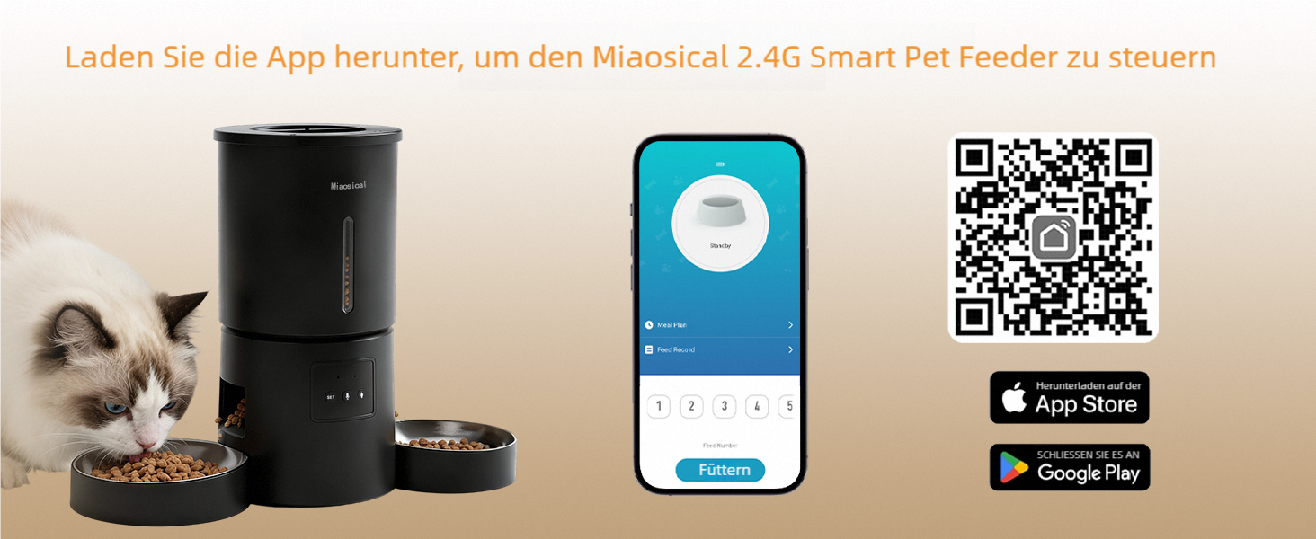 Автомат годування котів для 2 котів з Wi-Fi, таймером та голосовою записом, 4.2L, чорний