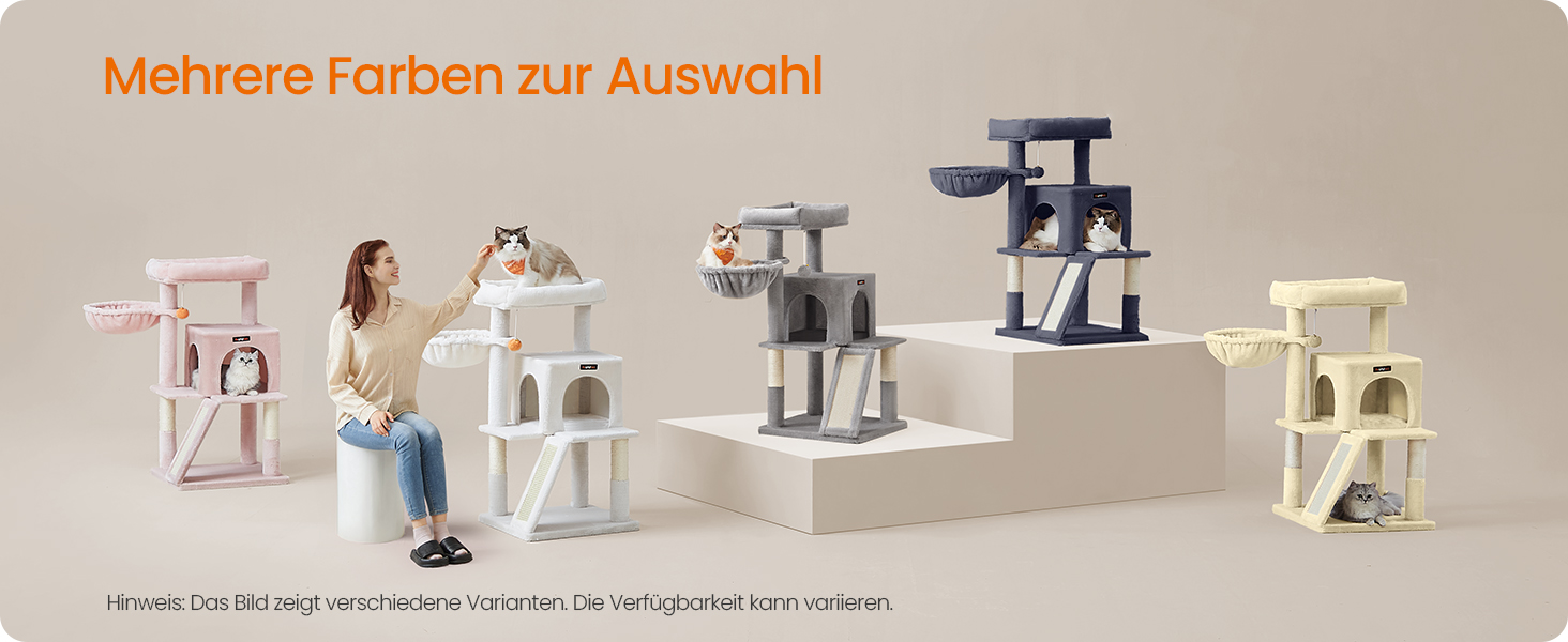 Дерево для котів Feandrea 96 см з платформою, будиночком, гамаком та сходами, PCT51W (димно-сірий)