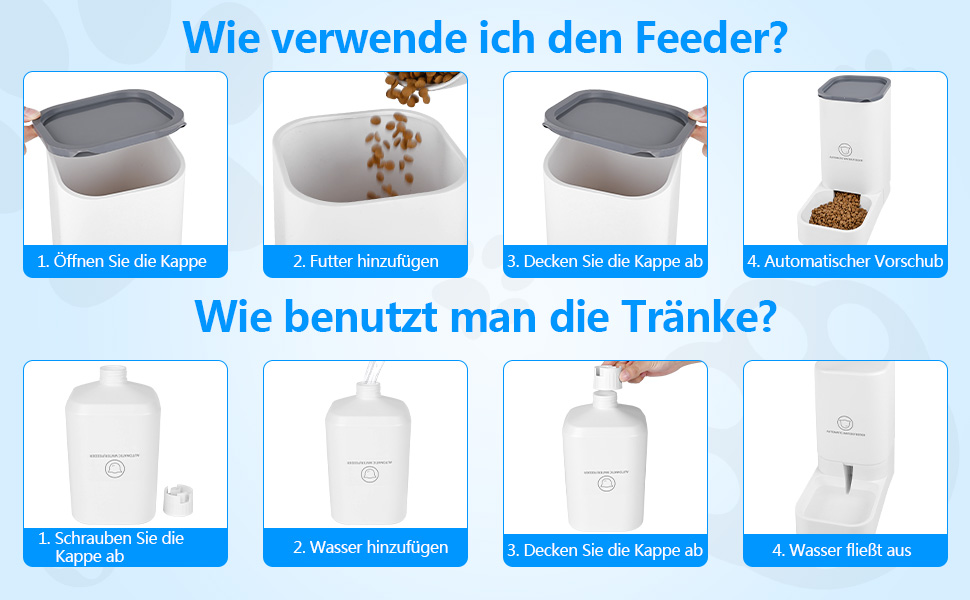 Автоматичний годівниця для котів Dreamhigh® з диспенсером води для собак, 2.1 кг корму та 3.8 л води, без батарейок, BPA Free, для подорожей, білий