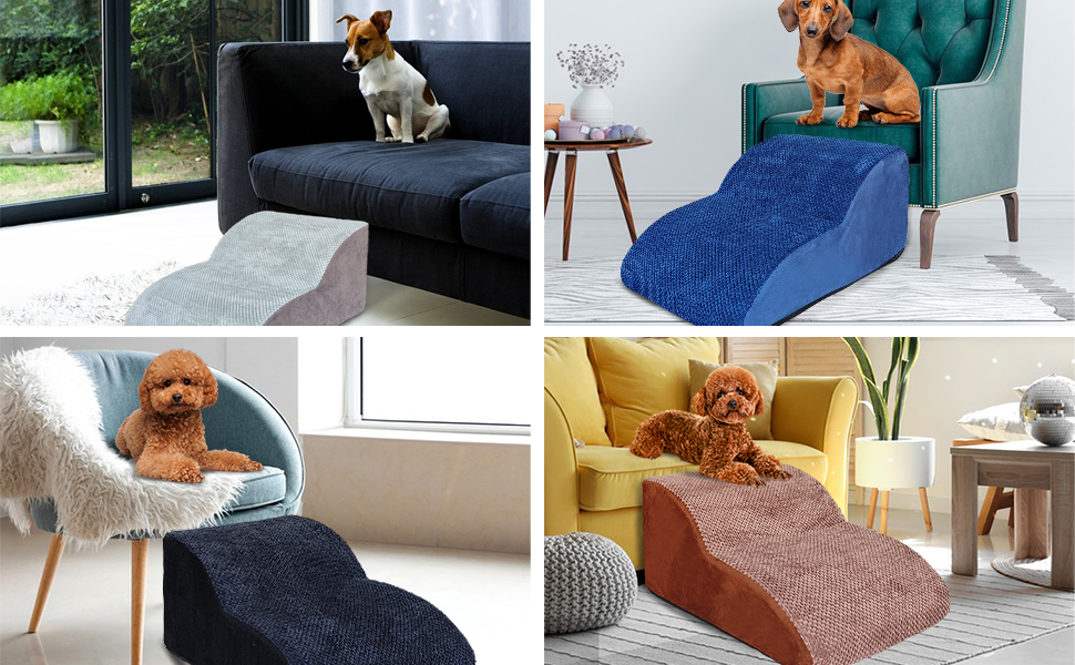 Сходинки для собак Galatée: 2-ярусні, з антиковзким покриттям, з м'якого пінополіуретану, для ліжка, дивана та авто, знімний чохол (сірий)