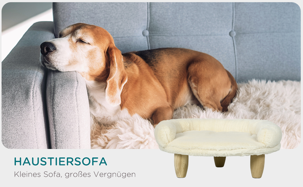 PawHut Софа для собак та котів, м'яке ліжко для домашніх тварин з піднятим дизайном, кремового кольору, 47 x 40 x 20 см